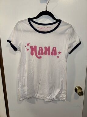 “MAMA” Graphic Shirt Top White with Navy Blue Trim - Elisabeth + Faith - Size MD
